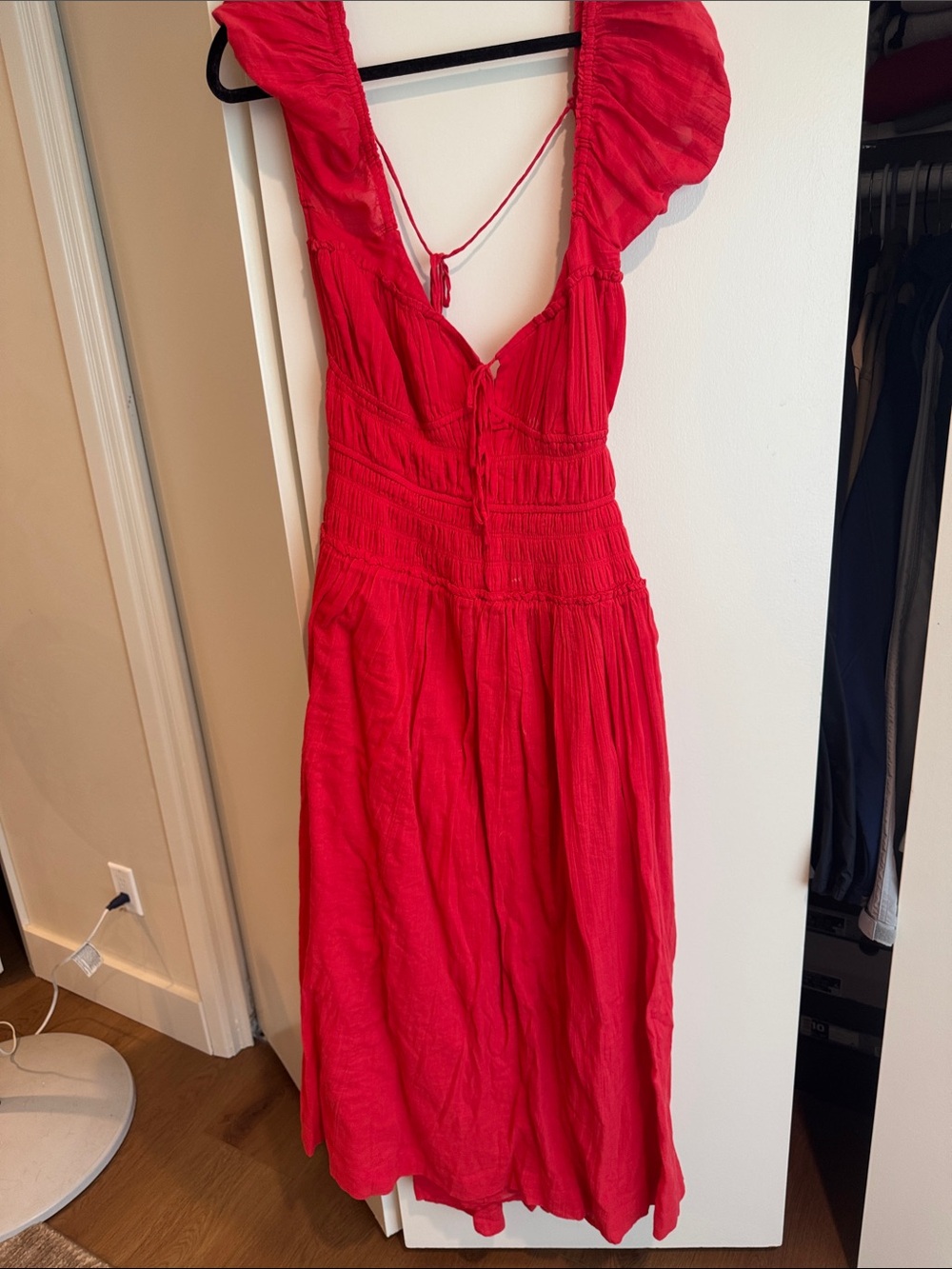 Free People Red Backless Ruffled Midi Dress